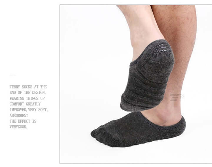 Men’s 5-Pack Cushioned No-Show Socks – Anti-Slip Cotton Boat Socks