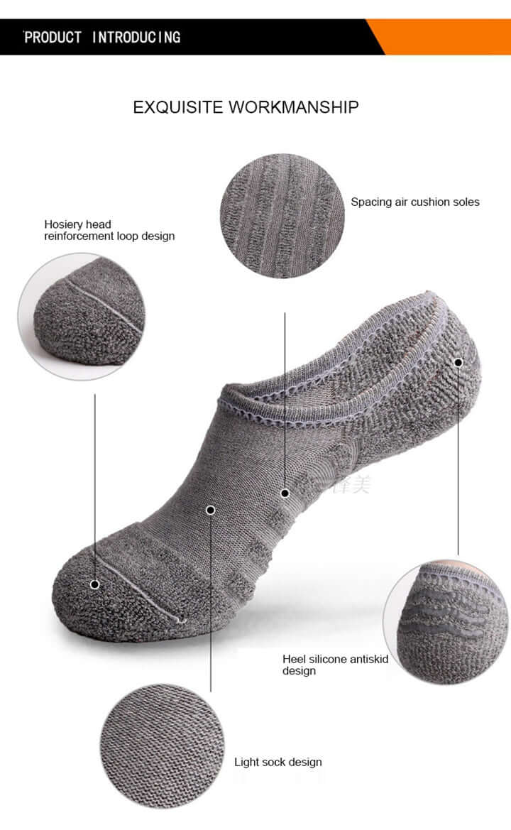 Men’s 5-Pack Cushioned No-Show Socks – Anti-Slip Cotton Boat Socks