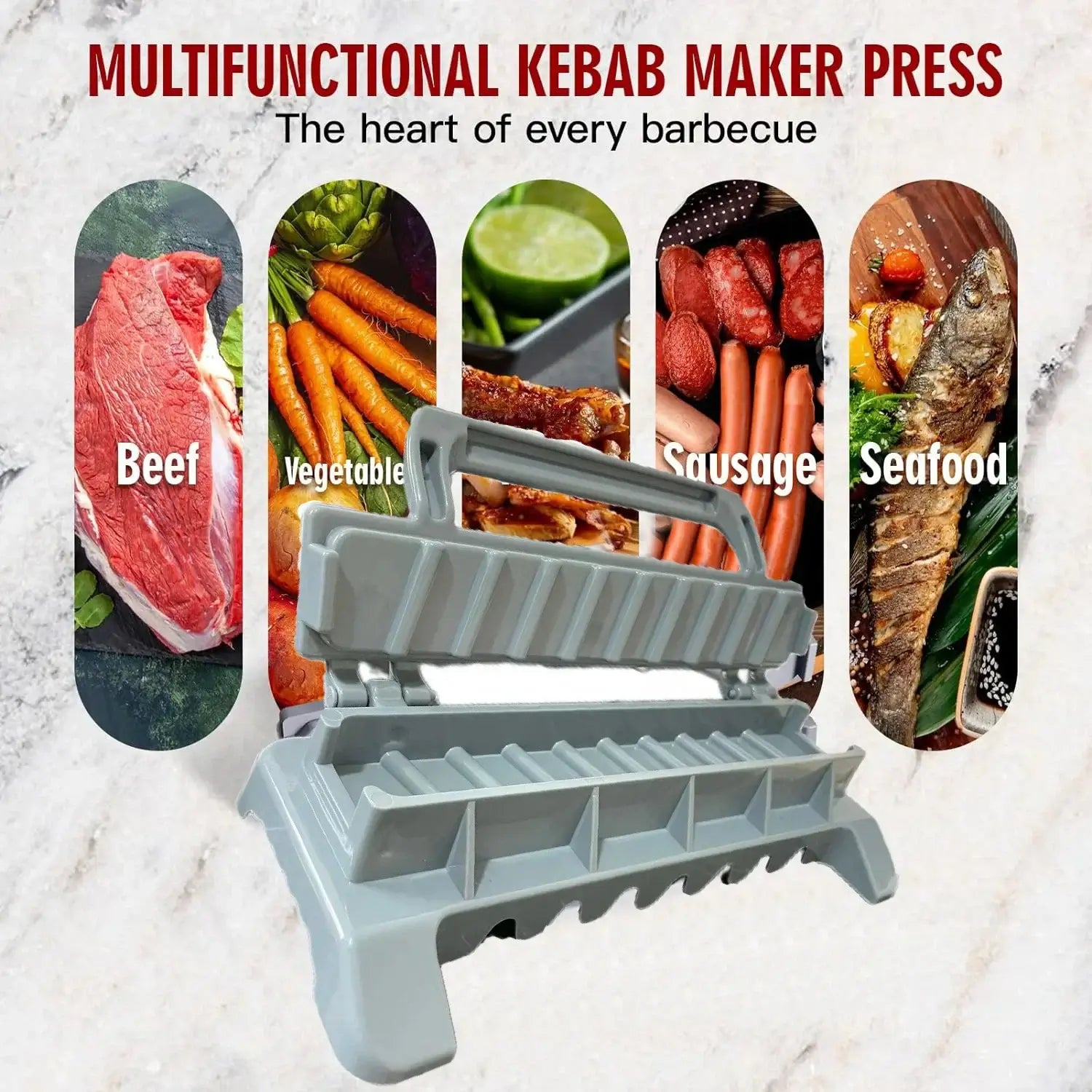 Easy Kebab Press & Meat Skewer Maker – Manual BBQ Prep Tool - Poppix