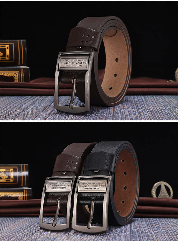 Premium Genuine Cowhide Leather Belt – Luxury Alloy Pin Buckle
