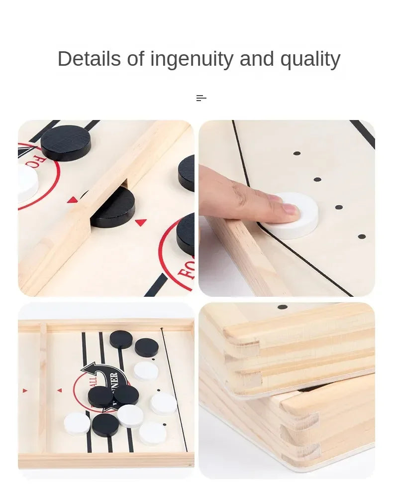 Fast Sling Puck Board Game – Portable Wooden Table Hockey for Kids & Adults - Poppix