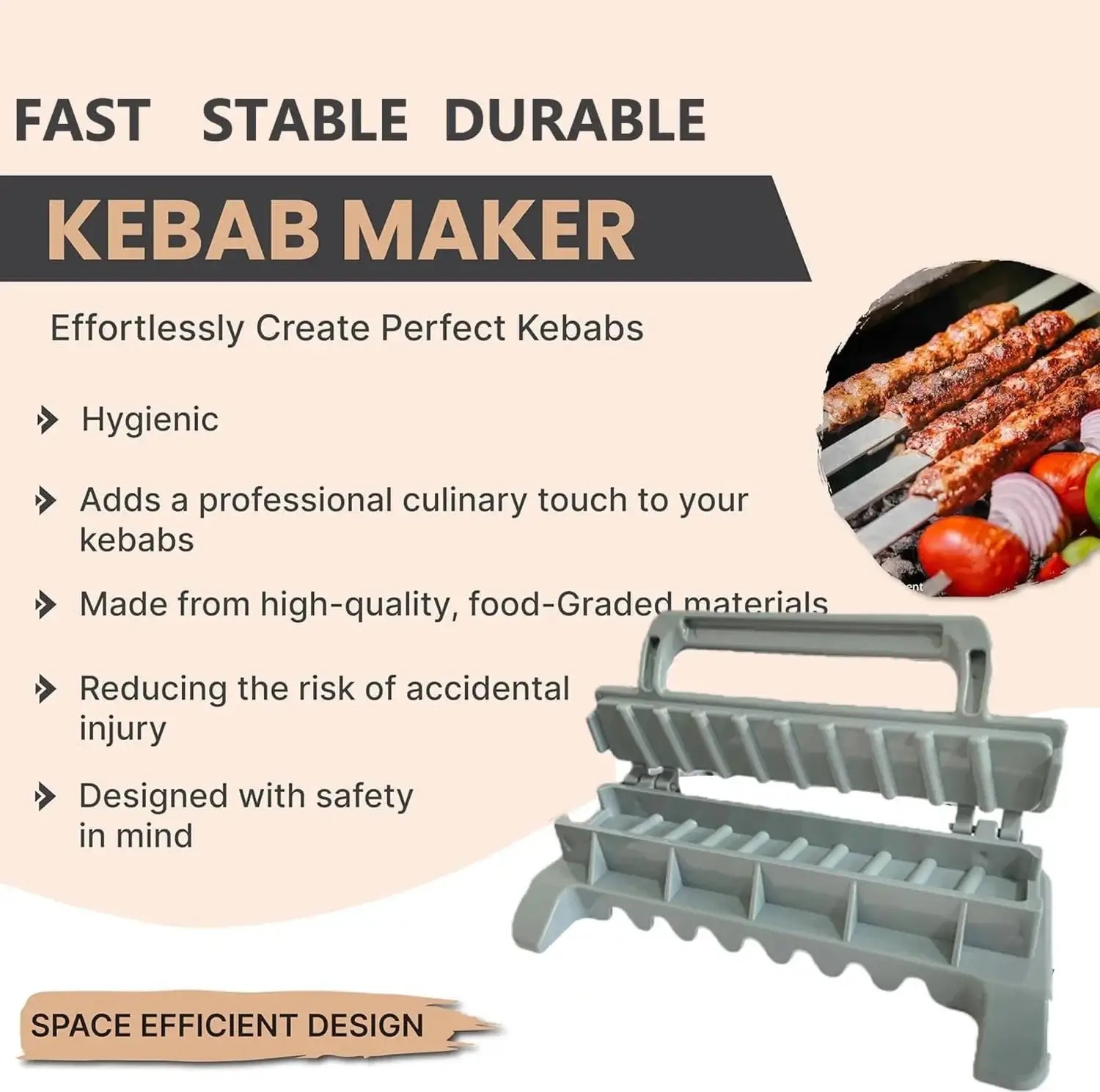 Easy Kebab Press & Meat Skewer Maker – Manual BBQ Prep Tool - Poppix