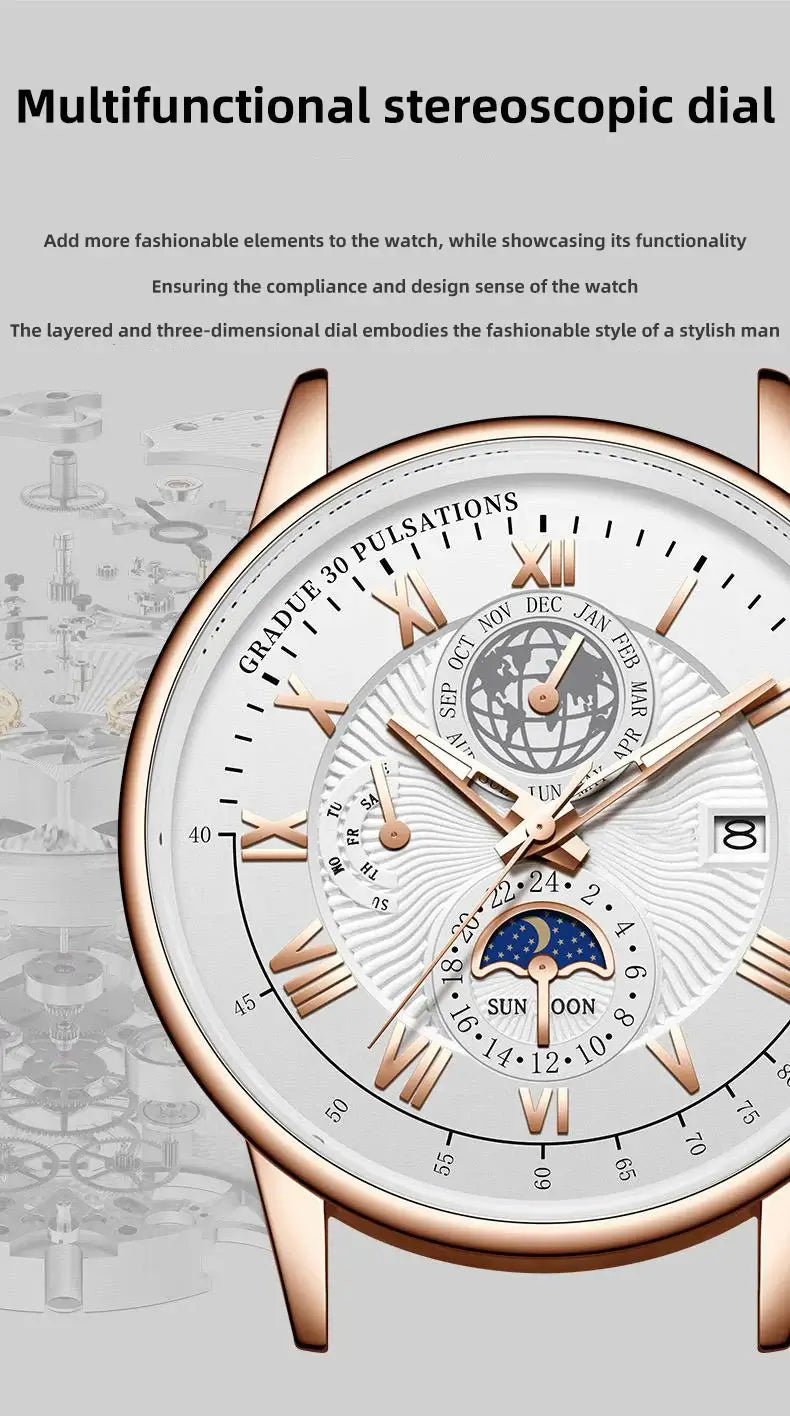 Men’s Luxury Sport Quartz Watch – Waterproof Luminous Leather Timepiece - Poppix