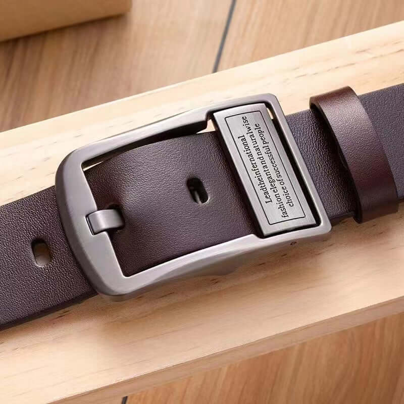 Premium Genuine Cowhide Leather Belt – Luxury Alloy Pin Buckle
