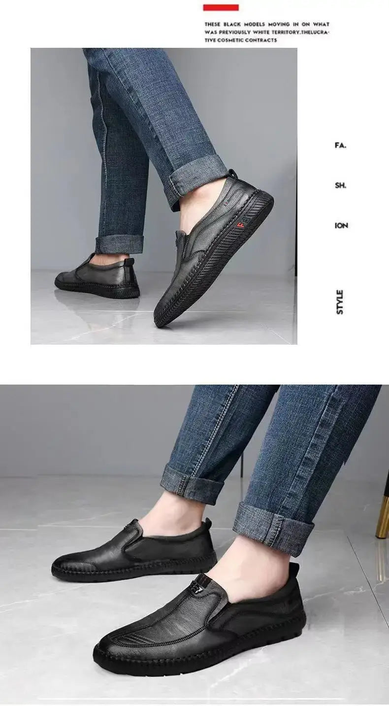 Men’s Classic PU Leather Loafers – Slip-On Smart-Casual Office Shoes - Poppix