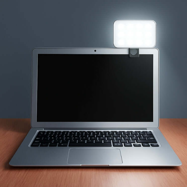 Pocket LED Selfie Light – Clip-On Phone & Laptop Fill Light on laptop for optimal lighting.