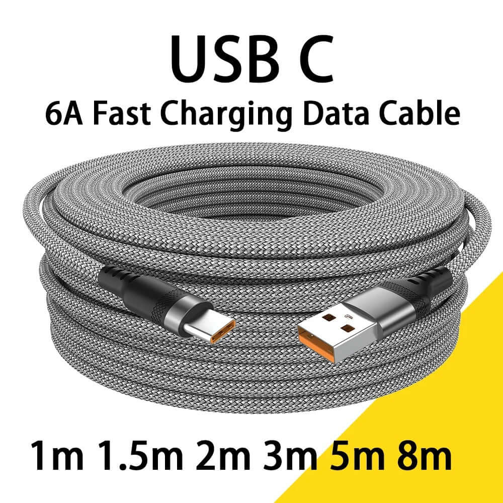6A Super Fast Charging USB-C Cable (1m–8m) – Heavy Duty Data Sync Cord