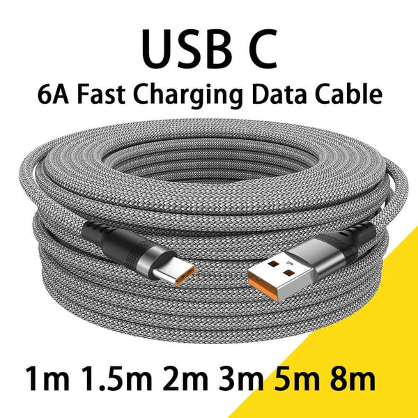 6A Super Fast Charging USB-C Cable (1m–8m) – Heavy Duty Data Sync Cord