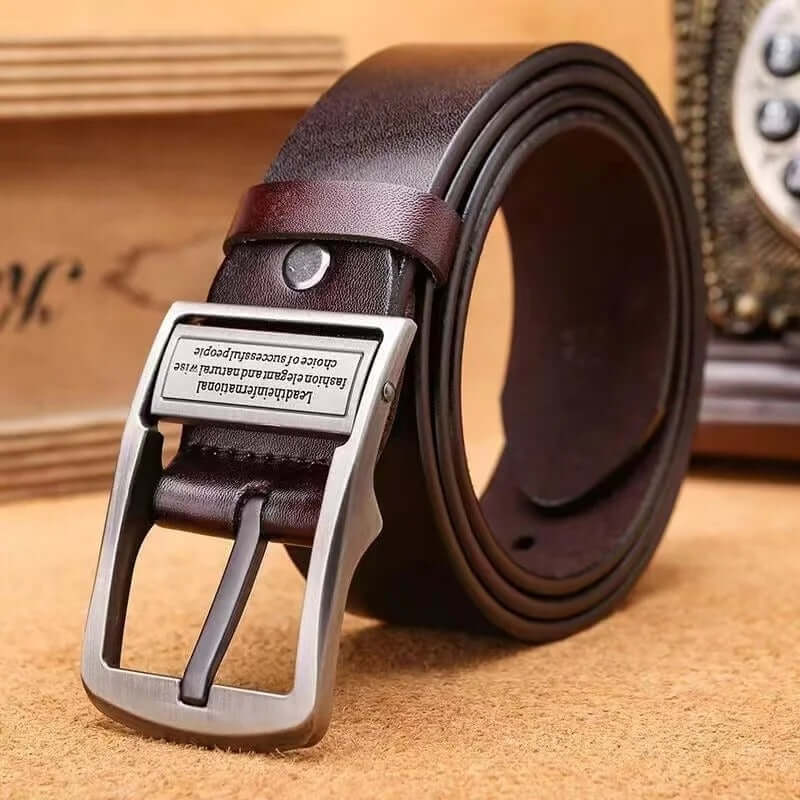 Premium Genuine Cowhide Leather Belt – Luxury Alloy Pin Buckle