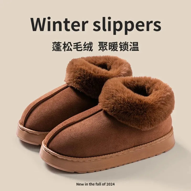 New Luxury Plush Snow Boots: Faux Fur Winter Slippers for Women & Men - Poppix
