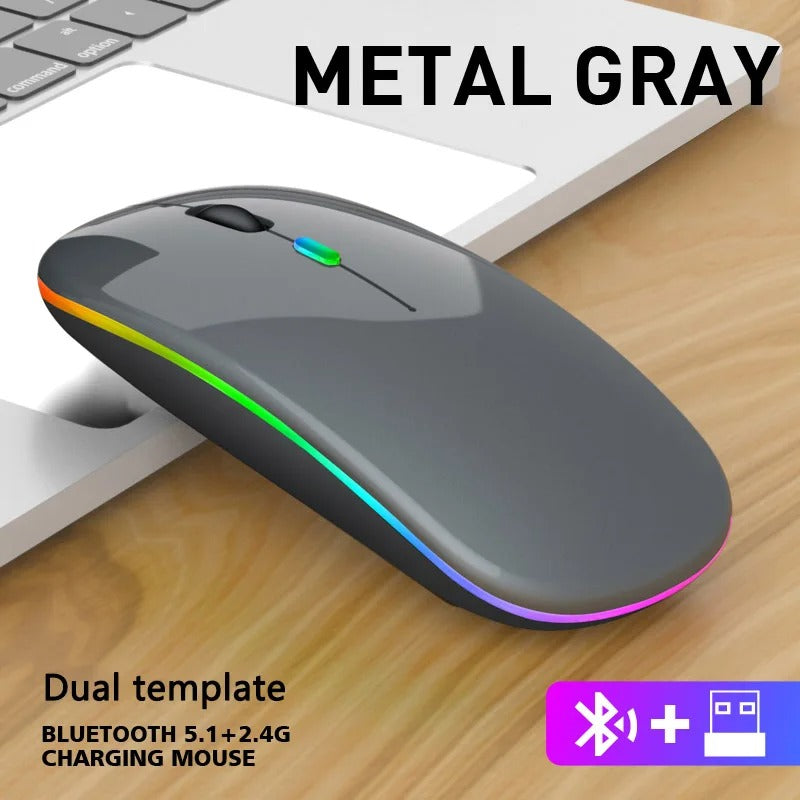 Dual Mode Wireless Mouse – Bluetooth & 2.4GHz Rechargeable RGB Mouse - Poppix