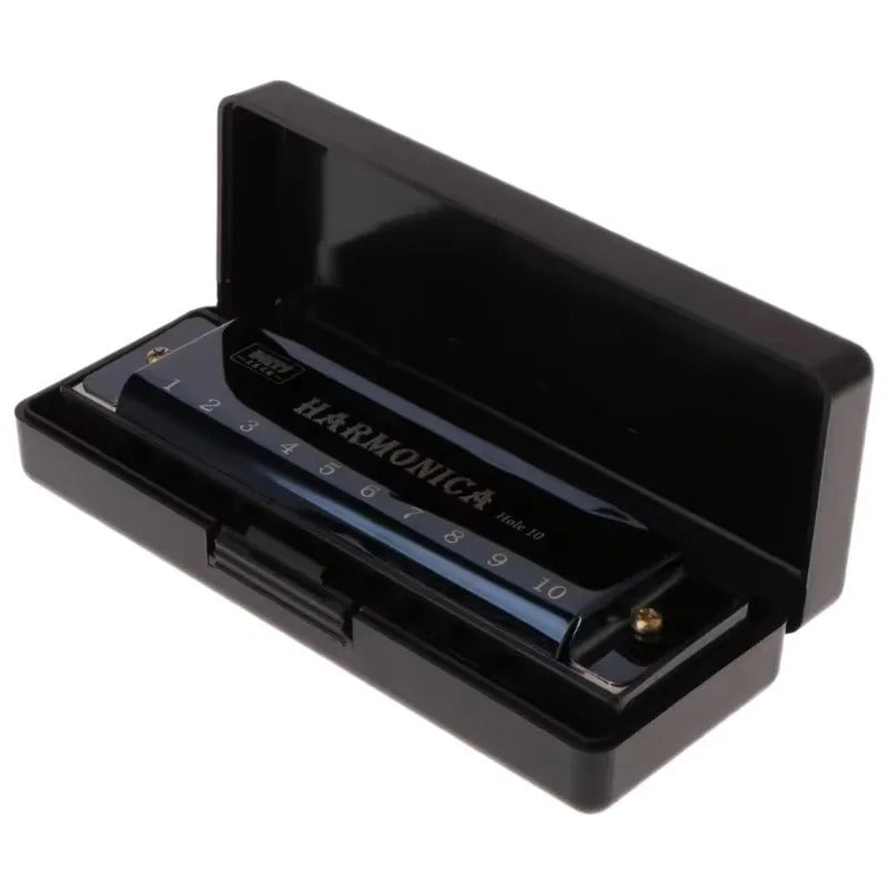 10-Hole Diatonic Harmonica (Key of C) with Case for Beginners - Poppix