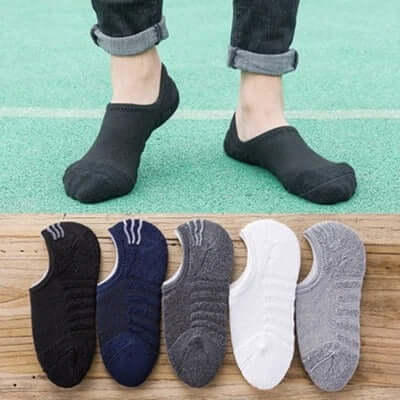 Men’s 5-Pack Cushioned No-Show Socks – Anti-Slip Cotton Boat Socks