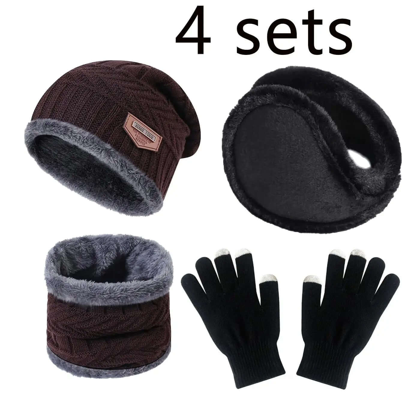 Premium Winter Warmth Set – Velvet-Lined Beanie, Scarf & Touchscreen Gloves