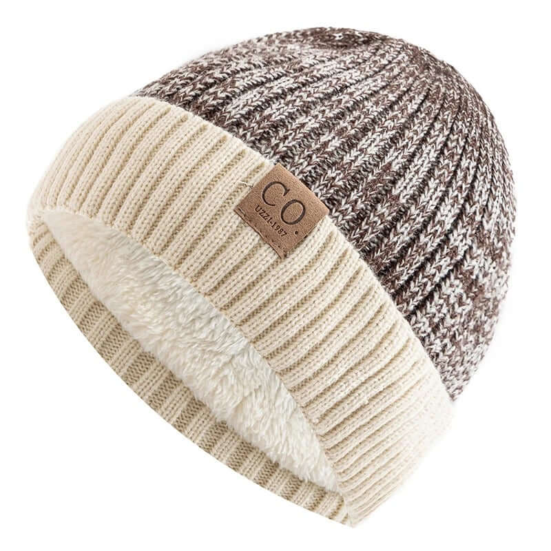 Two-Tone Fleece-Lined Winter Beanie – Unisex Warm Knitted Cap - Poppix