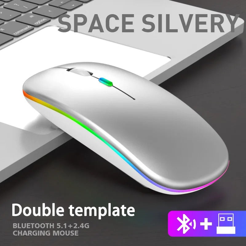 Dual Mode Wireless Mouse – Bluetooth & 2.4GHz Rechargeable RGB Mouse - Poppix