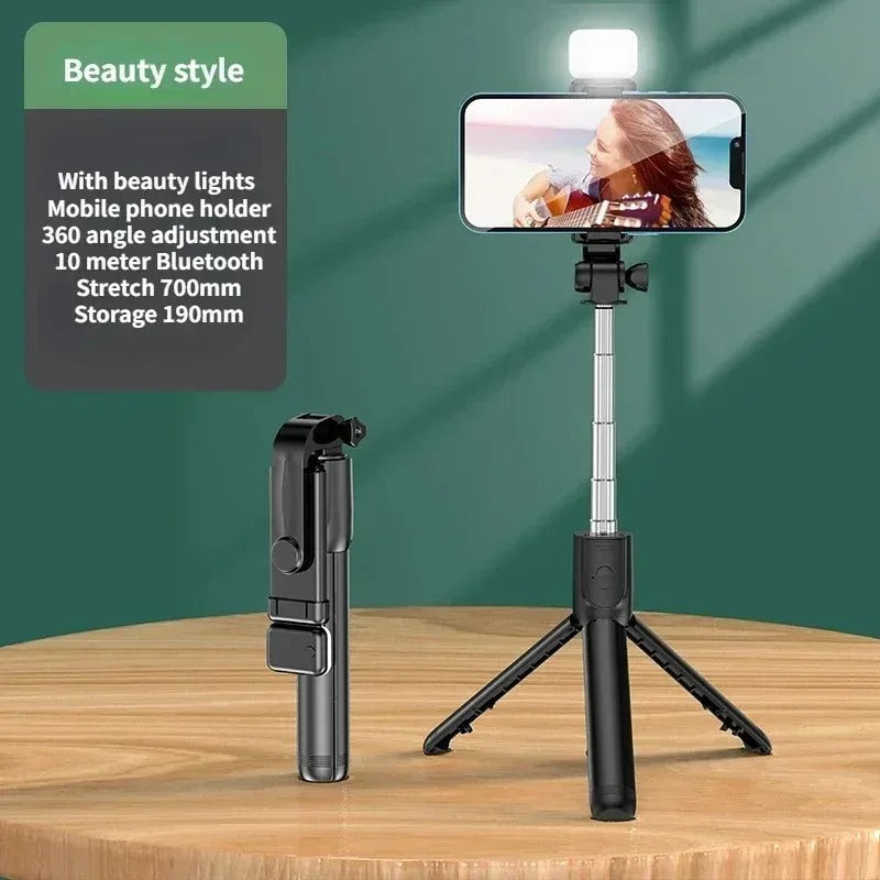 3-in-1 Selfie Stick Tripod with LED Light & Bluetooth Remote - Poppix