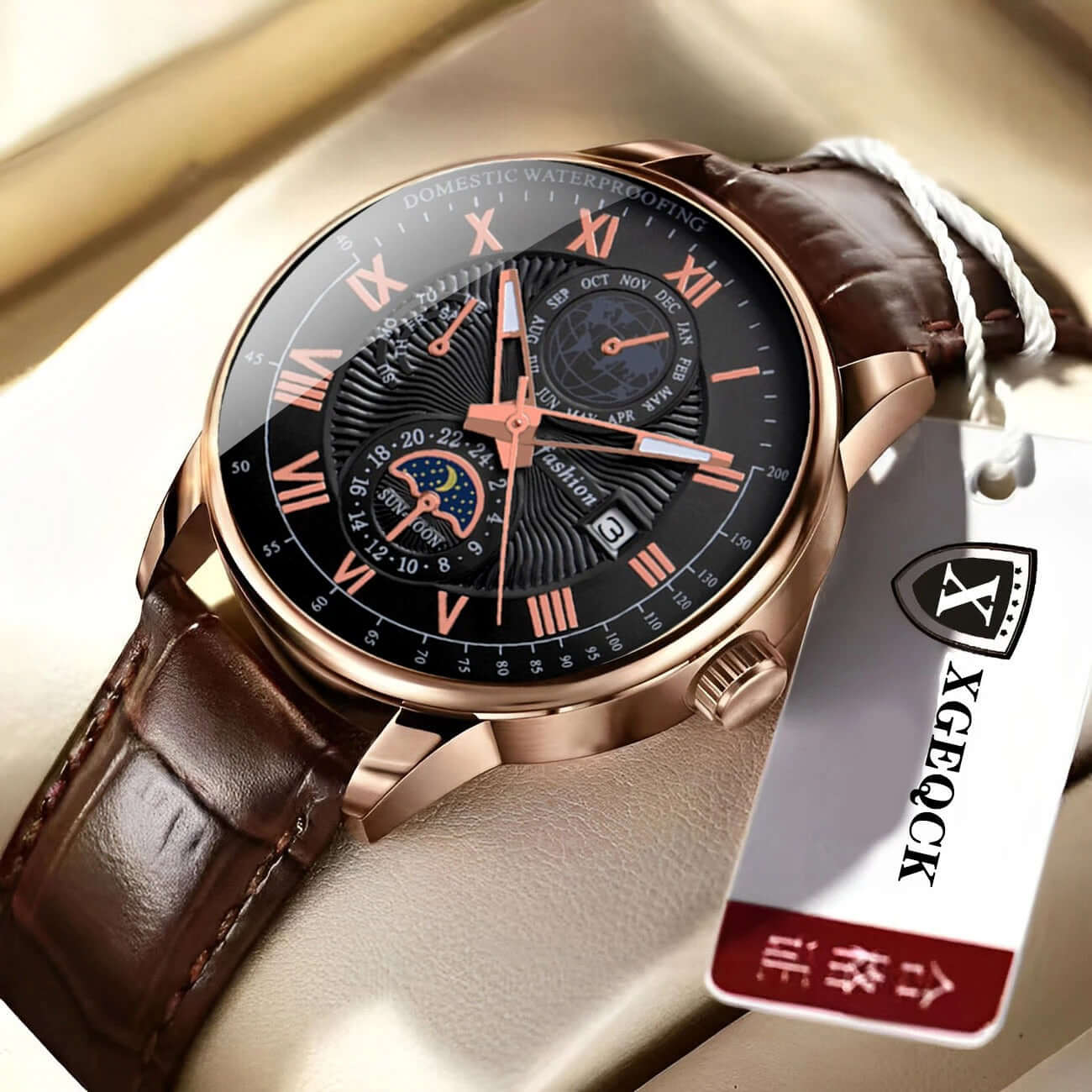 Men’s Luxury Sport Quartz Watch – Waterproof Luminous Leather Timepiece - Poppix