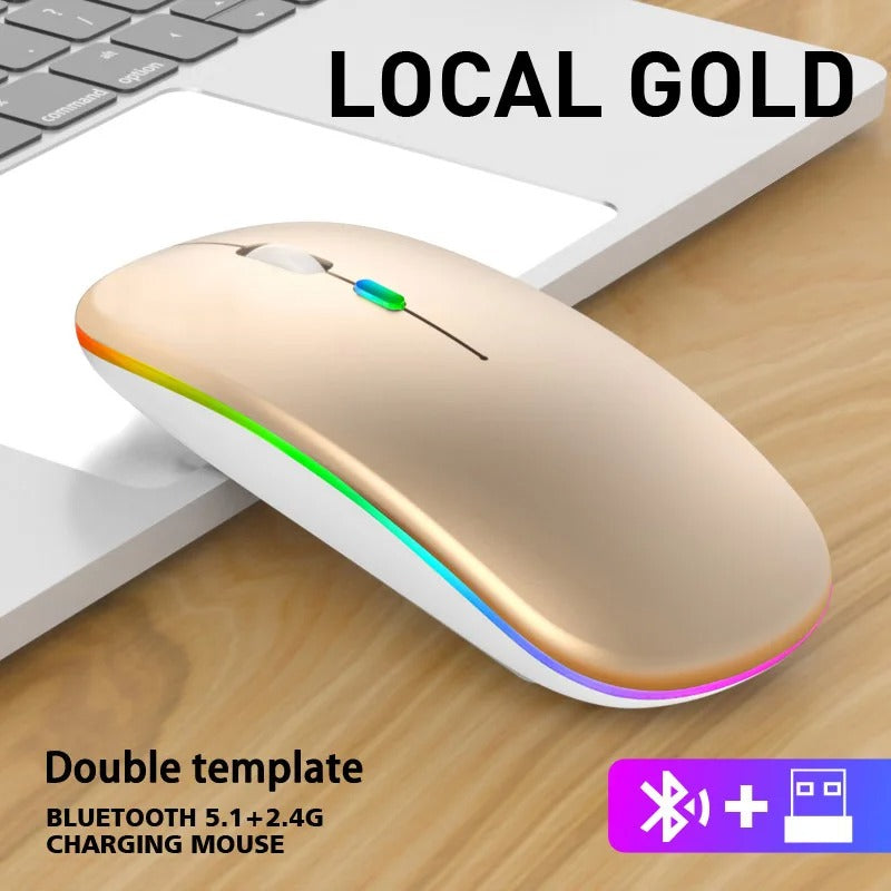 Dual Mode Wireless Mouse – Bluetooth & 2.4GHz Rechargeable RGB Mouse - Poppix