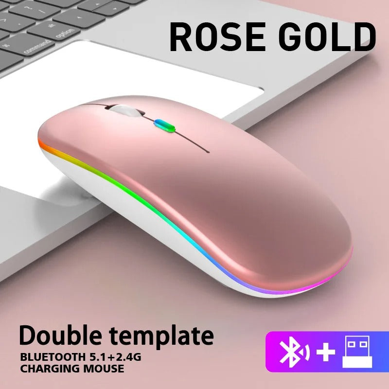 Dual Mode Wireless Mouse – Bluetooth & 2.4GHz Rechargeable RGB Mouse - Poppix