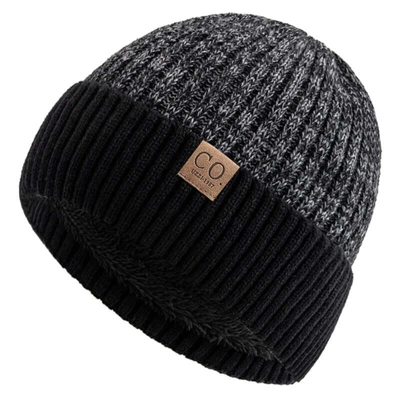 Two-Tone Fleece-Lined Winter Beanie – Unisex Warm Knitted Cap - Poppix