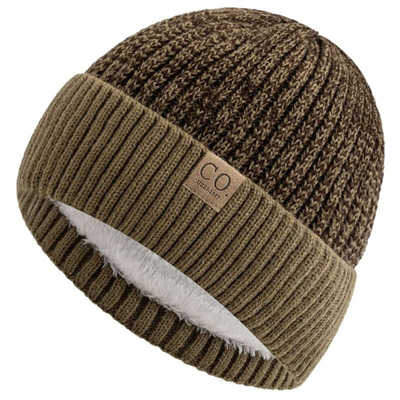 Two-Tone Fleece-Lined Winter Beanie – Unisex Warm Knitted Cap - Poppix