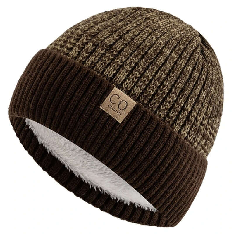 Two-Tone Fleece-Lined Winter Beanie – Unisex Warm Knitted Cap - Poppix
