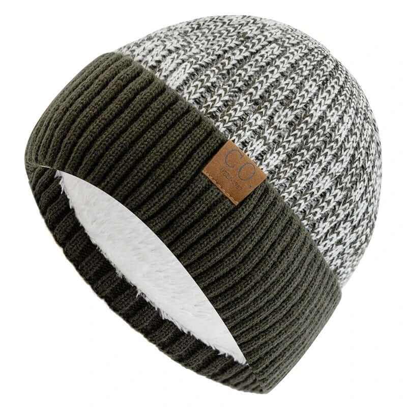 Two-Tone Fleece-Lined Winter Beanie – Unisex Warm Knitted Cap - Poppix