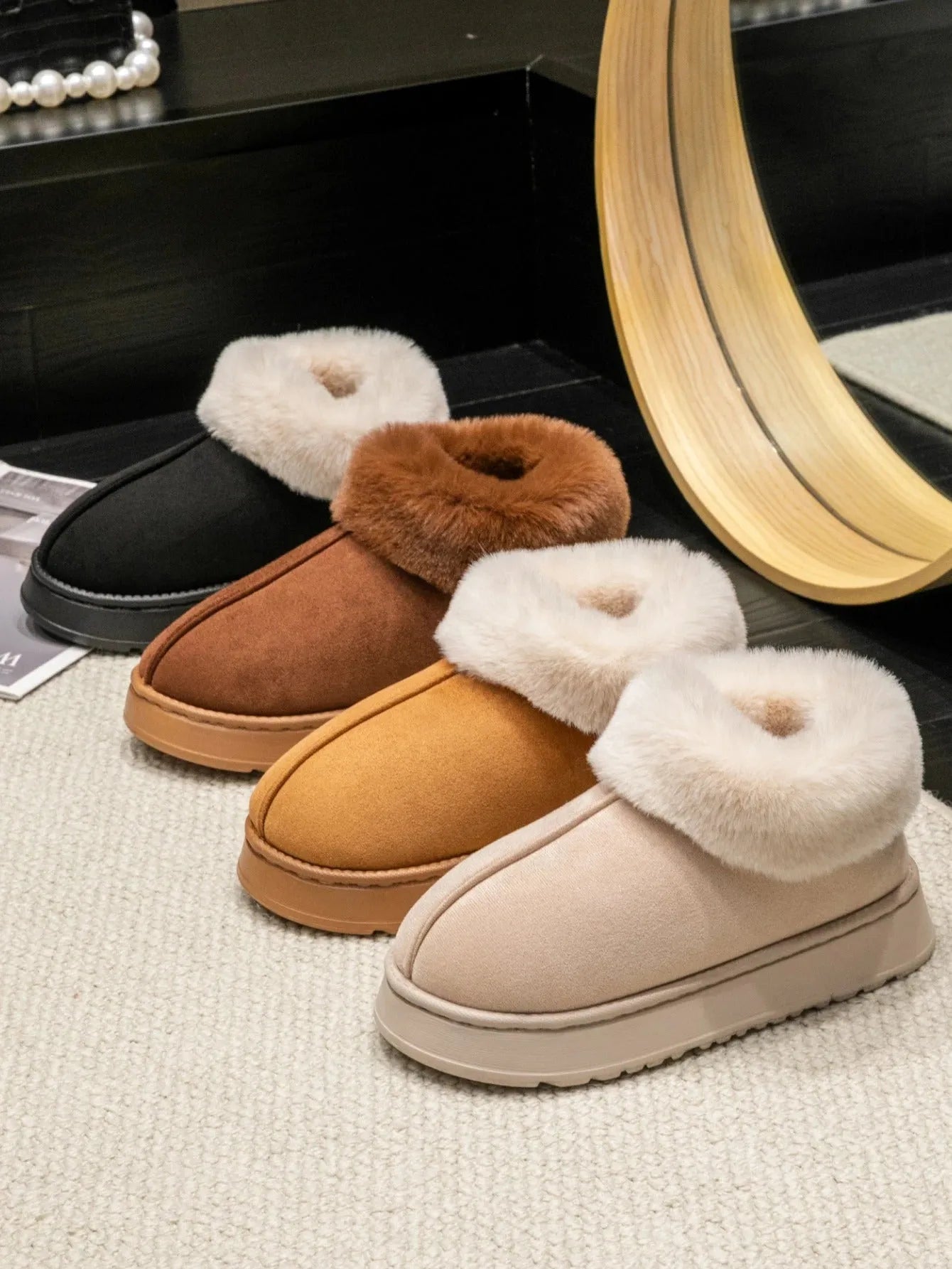 New Luxury Plush Snow Boots: Faux Fur Winter Slippers for Women & Men - Poppix