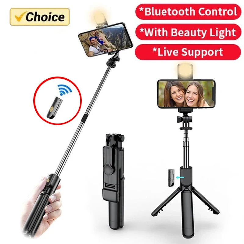 3-in-1 Selfie Stick Tripod with LED Light & Bluetooth Remote - Poppix