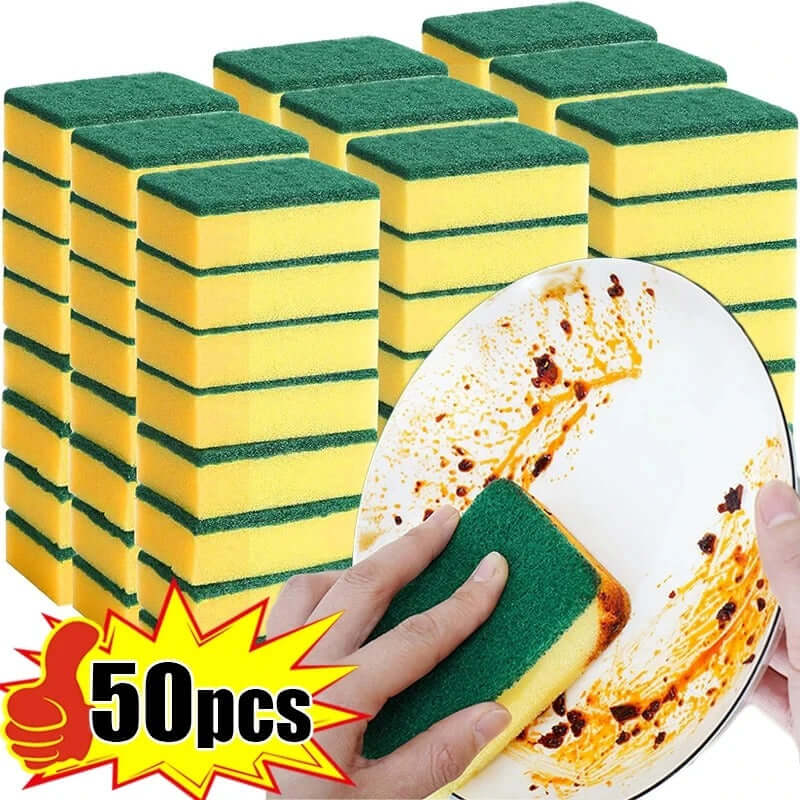 Heavy-Duty Magic Scrub Sponge – Double-Sided Grease Remover for Kitchen & Auto