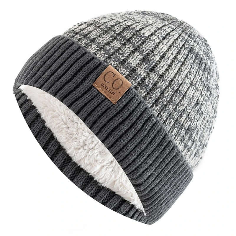 Two-Tone Fleece-Lined Winter Beanie – Unisex Warm Knitted Cap - Poppix