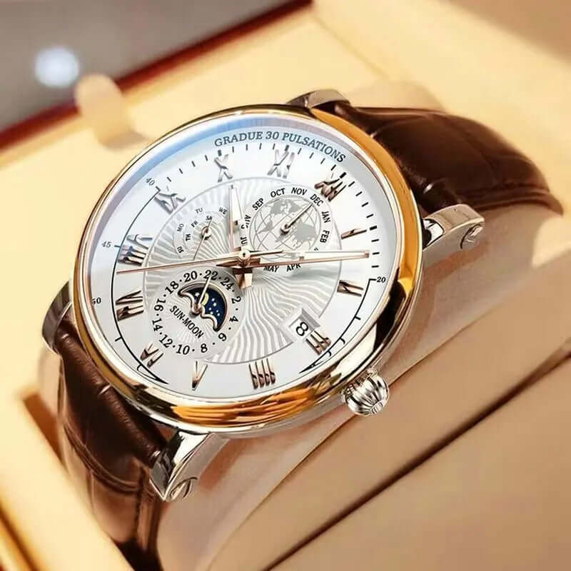 Men’s Luxury Sport Quartz Watch – Waterproof Luminous Leather Timepiece - Poppix