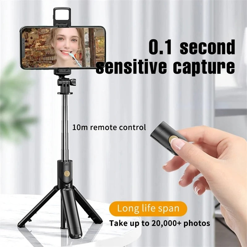 3-in-1 Selfie Stick Tripod with LED Light & Bluetooth Remote - Poppix