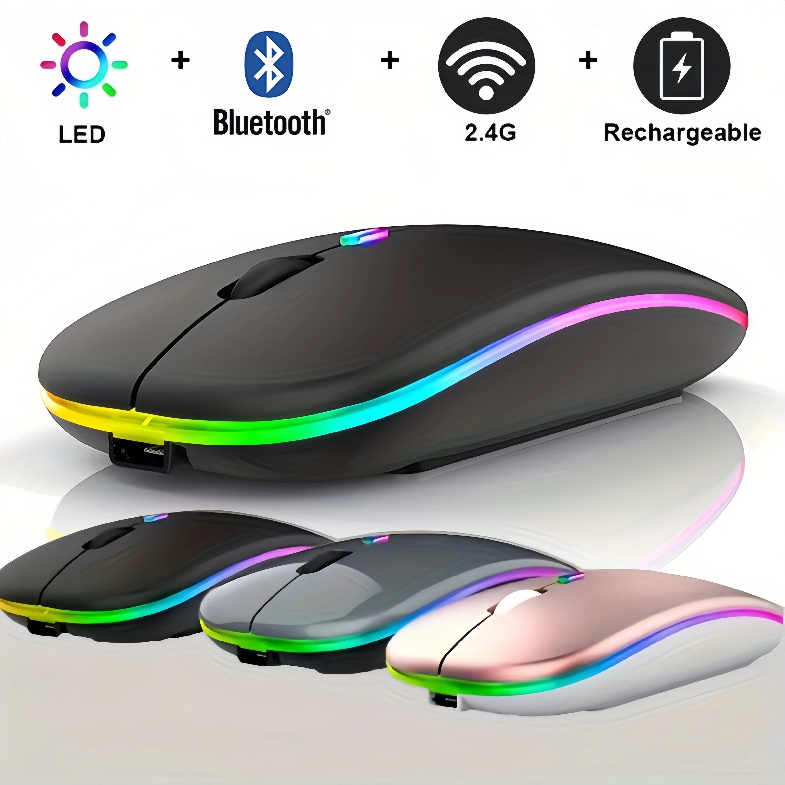 Dual Mode Wireless Mouse – Bluetooth & 2.4GHz Rechargeable RGB Mouse - Poppix