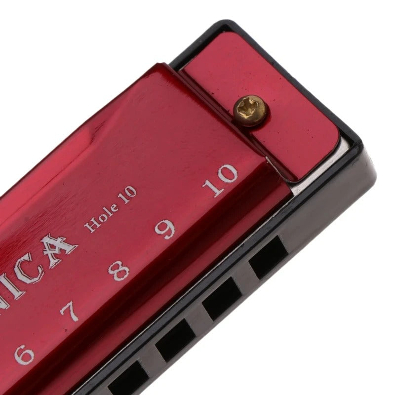 10-Hole Diatonic Harmonica (Key of C) with Case for Beginners - Poppix