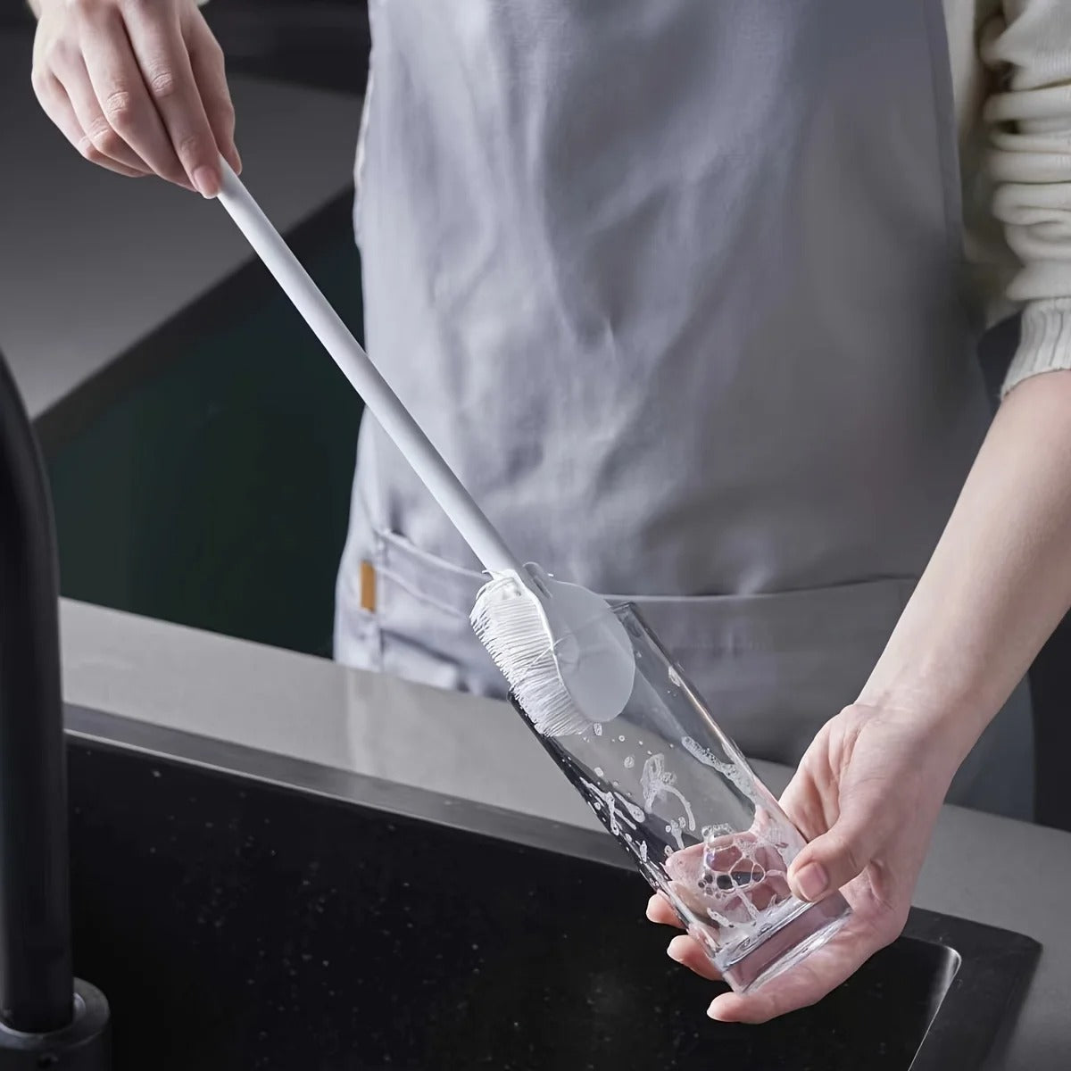 360° Silicone Bottle Brush with Foldable Long Handle – Reusable Cup Cleaner - Poppix