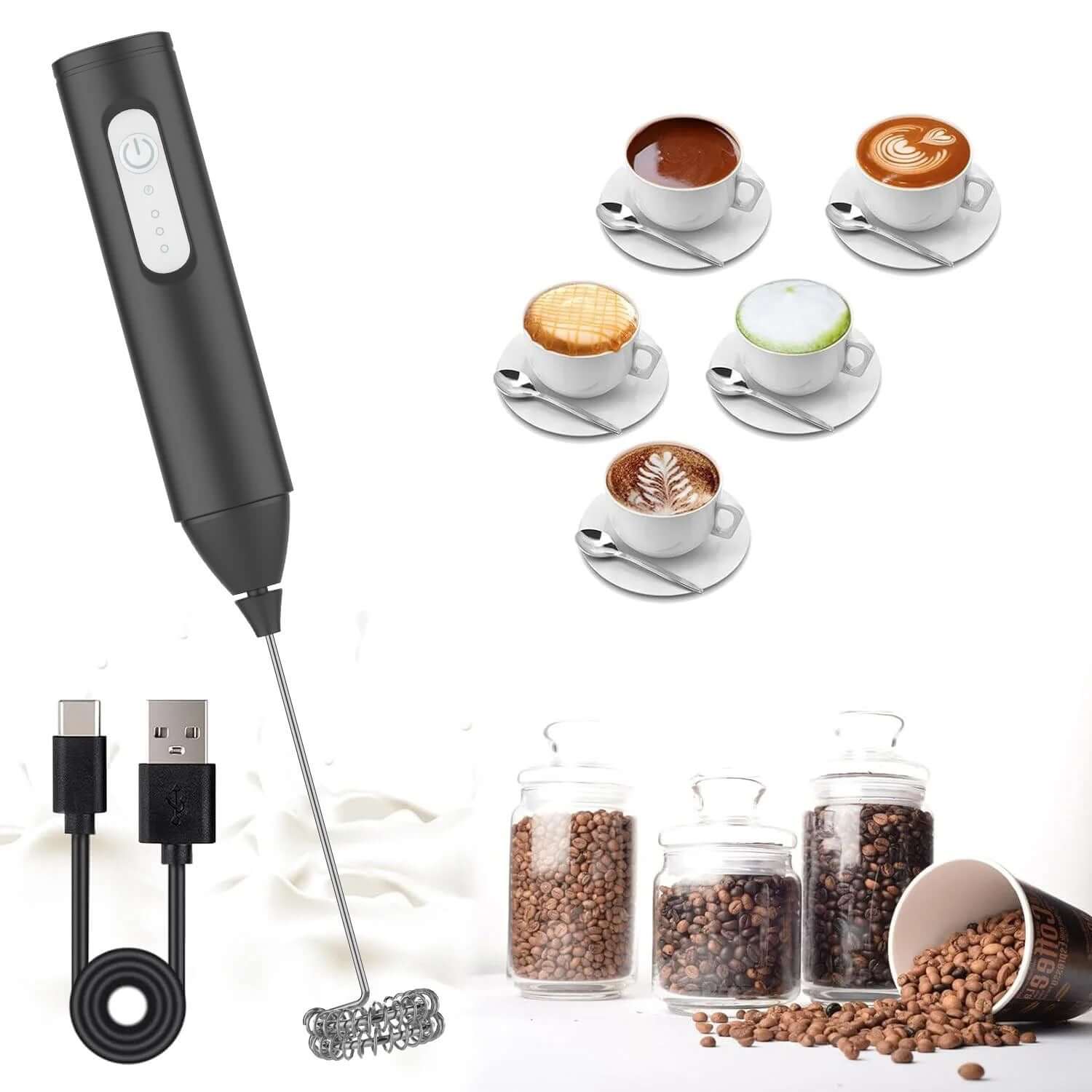 Mini USB Rechargeable Milk Frother – 3-Speed Coffee & Foam Whisk