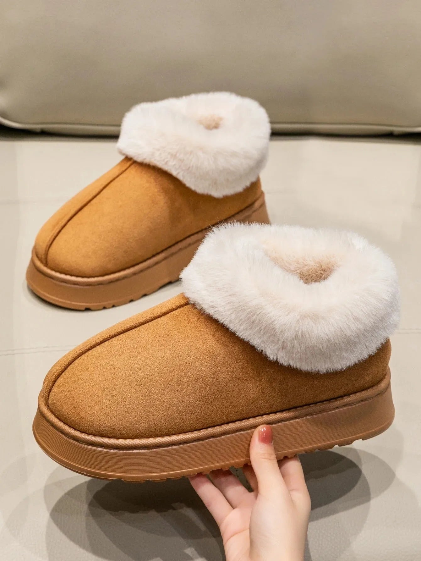 New Luxury Plush Snow Boots: Faux Fur Winter Slippers for Women & Men - Poppix