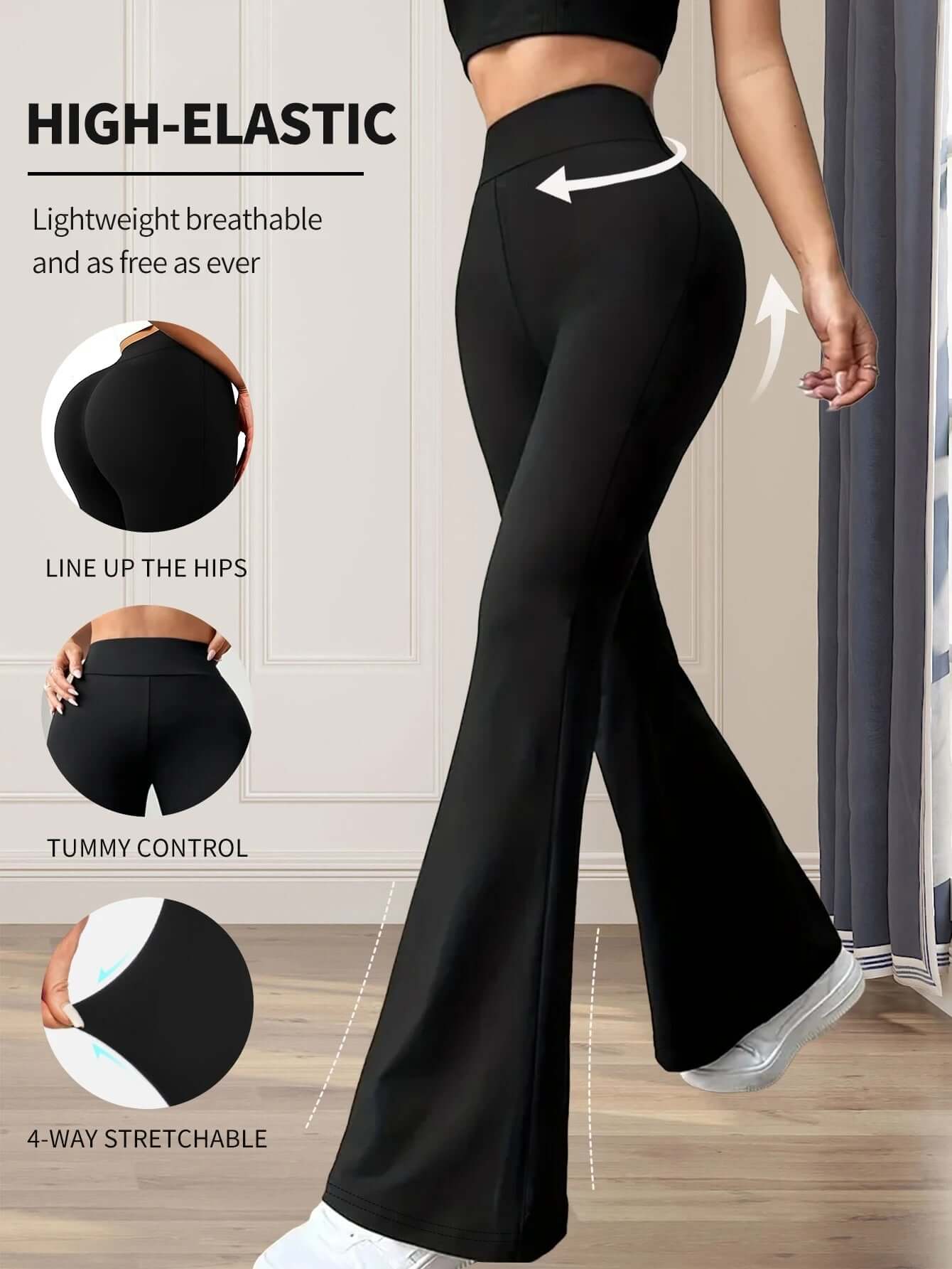 High-Waisted Slim-Fit Flared Pants – Elegant Black Wide-Leg Trousers