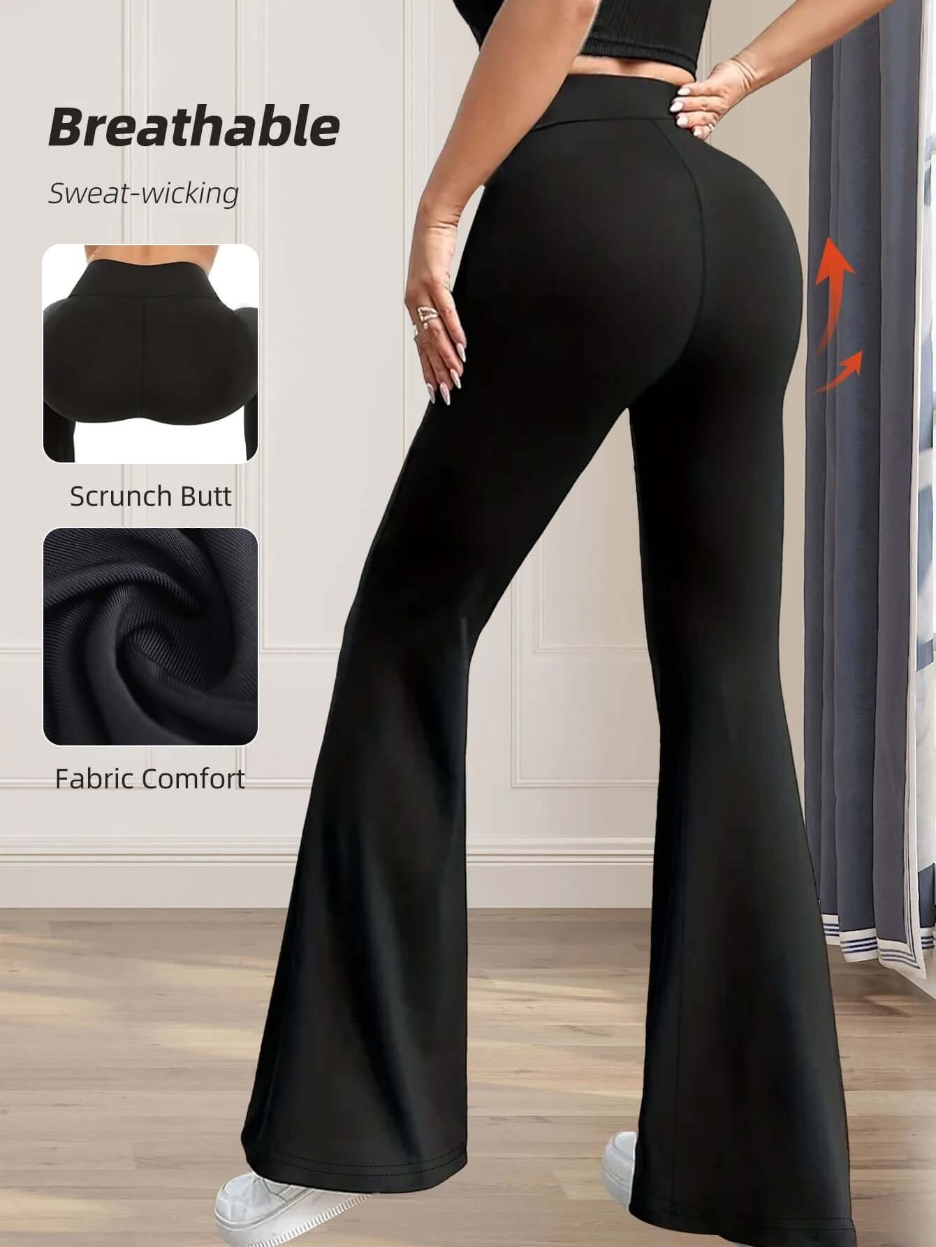 High-Waisted Slim-Fit Flared Pants – Elegant Black Wide-Leg Trousers