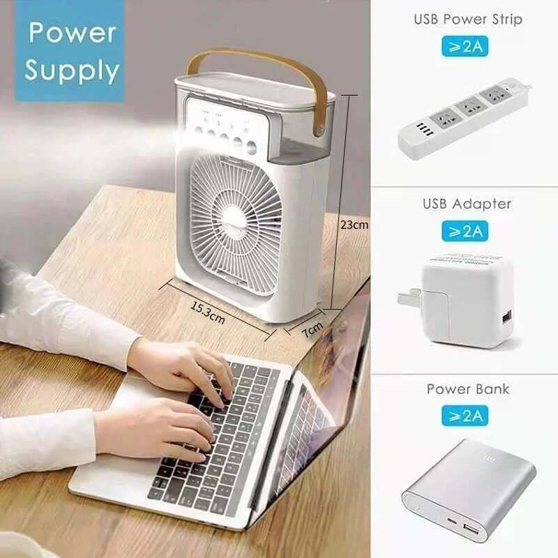 3-in-1 Portable Air Cooler – Desktop Humidifier & Fan with LED Night Light - Poppix