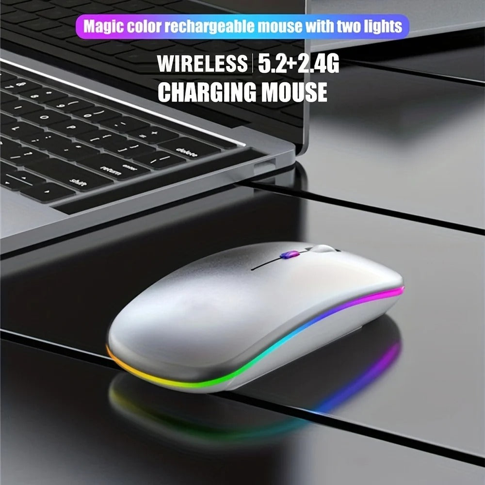 Dual Mode Wireless Mouse – Bluetooth & 2.4GHz Rechargeable RGB Mouse - Poppix