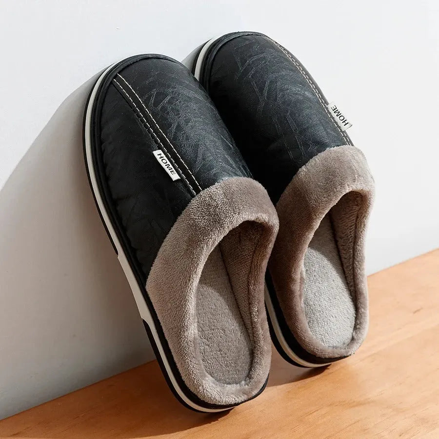 Men’s Waterproof PU Leather Winter Slippers - Poppix