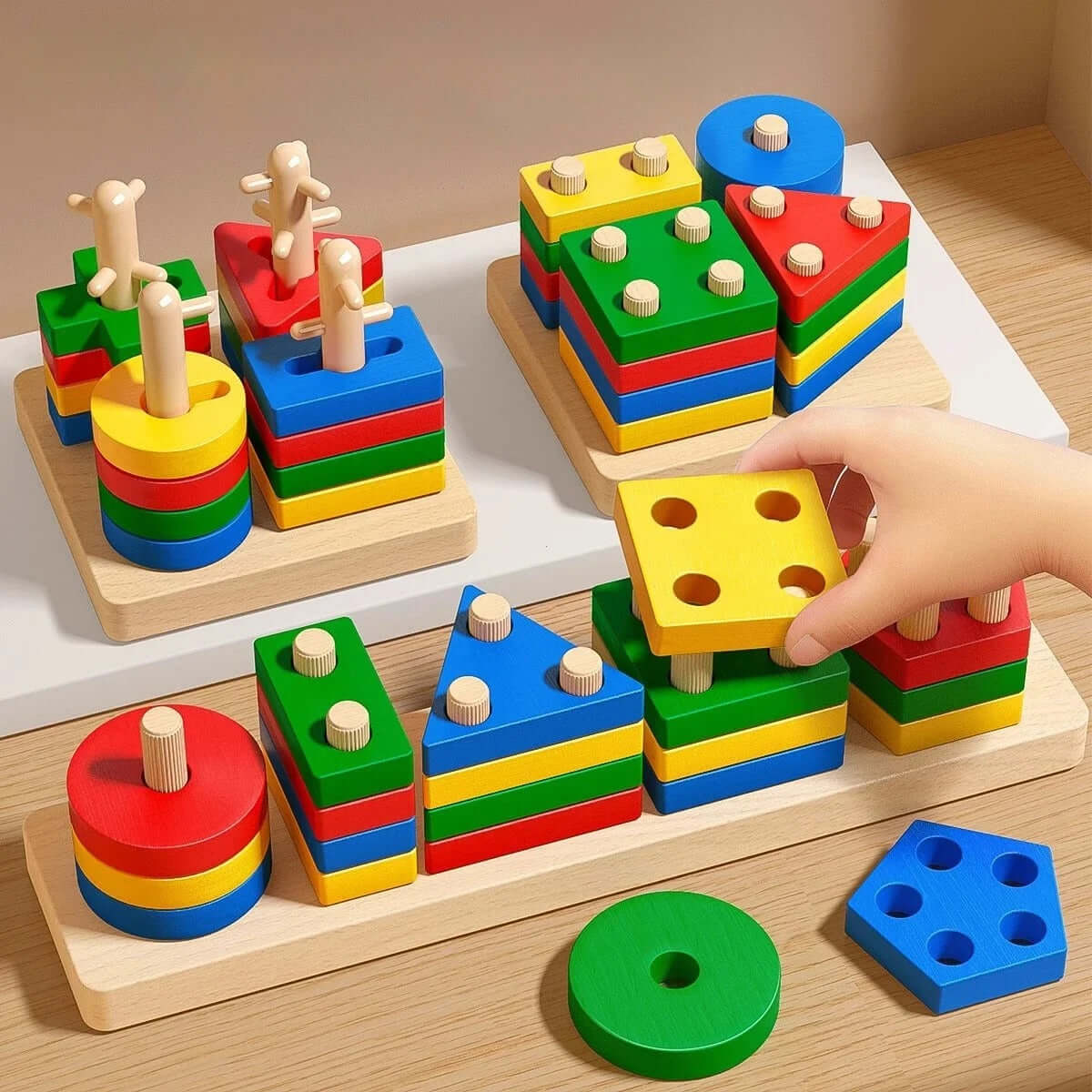 Montessori Wooden Stacking & Sorting Toy – Fine Motor Skills Puzzle