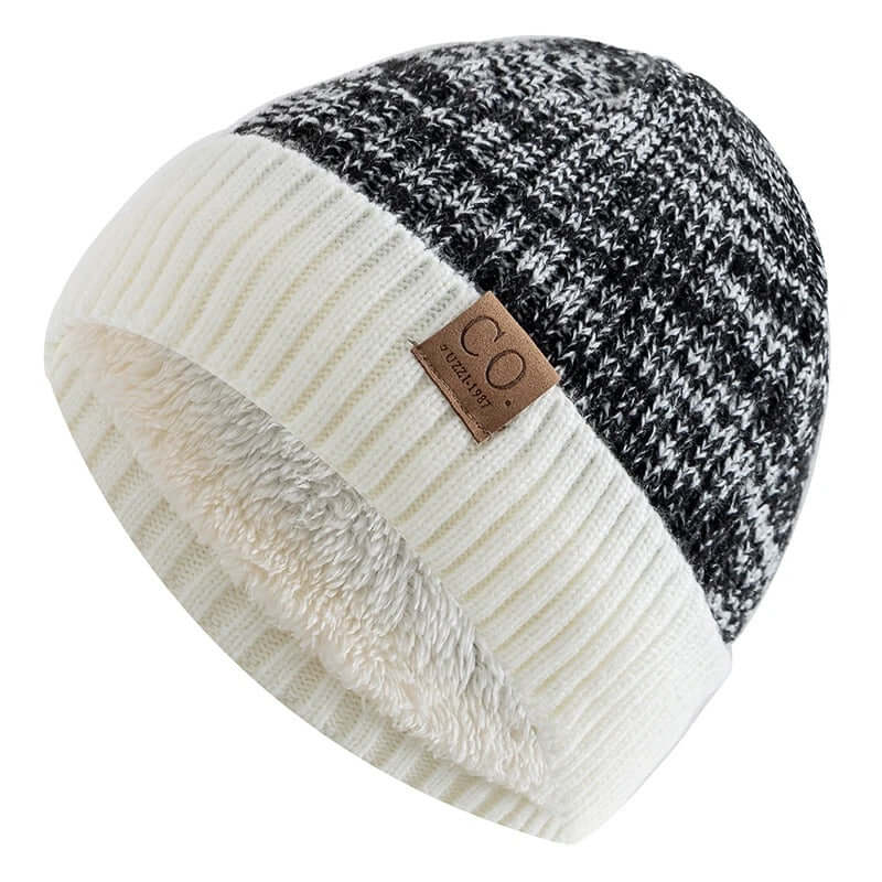 Two-Tone Fleece-Lined Winter Beanie – Unisex Warm Knitted Cap - Poppix