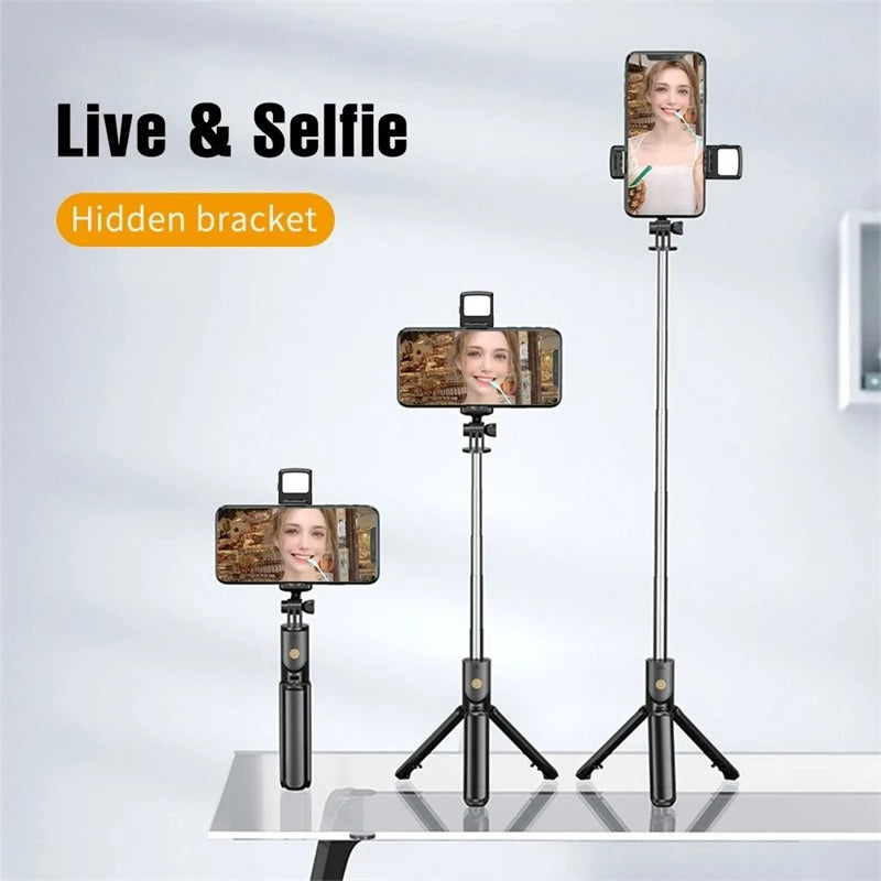 3-in-1 Selfie Stick Tripod with LED Light & Bluetooth Remote - Poppix