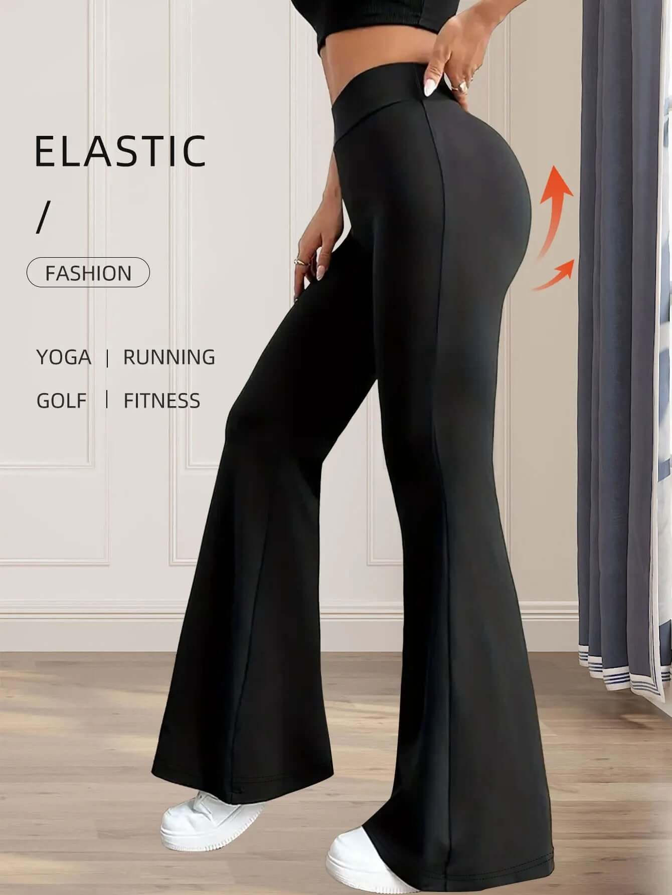 High-Waisted Slim-Fit Flared Pants – Elegant Black Wide-Leg Trousers