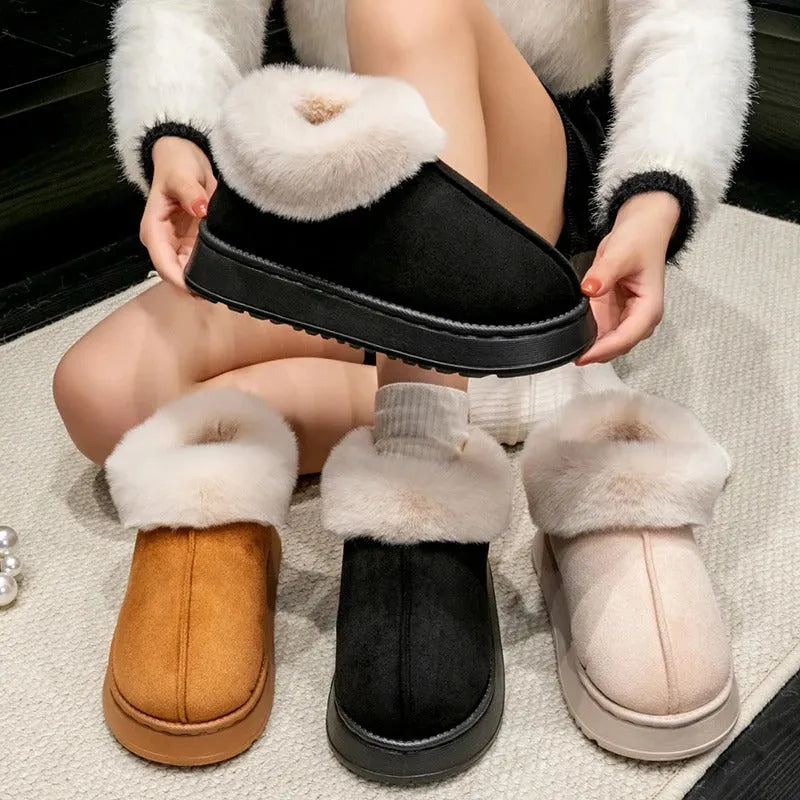 New Luxury Plush Snow Boots: Faux Fur Winter Slippers for Women & Men - Poppix