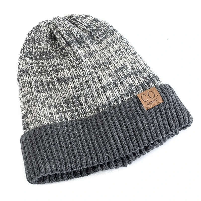 Two-Tone Fleece-Lined Winter Beanie – Unisex Warm Knitted Cap - Poppix